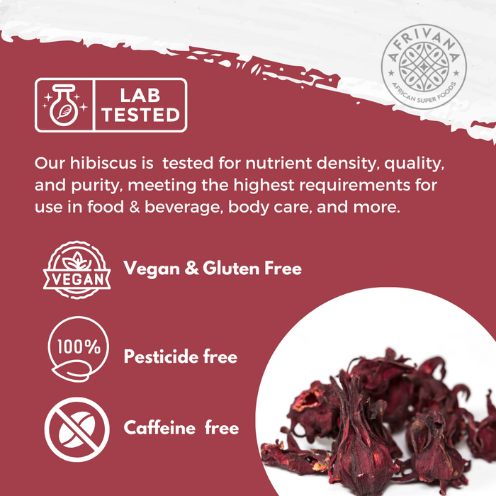 Vibrant dried hibiscus flowers. Vegan and Gluten Free Hibiscus. Pesticide Free Hibiscus. Caffeine Free Hibiscus.